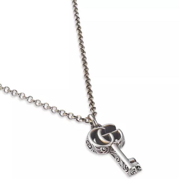 New Gucci Sterling Silver GG Key Pendant Necklace